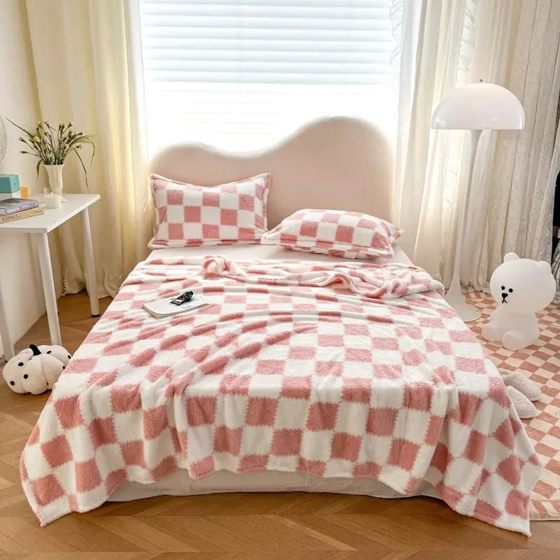 1pc Soft and Comfortable Plaid Flannel Fleece Checkerboard Pattern Blanket | Multipurpose Casual Blanket for Adults, Pets, Office, Outdoor Camping, Holiday Gifts | 300-350gsm knitted polyester, multiple sizes available, pet friendly, checkered pattern