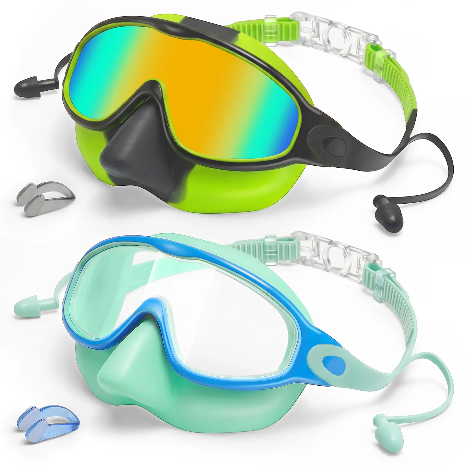 No Leak Kids Swimming Goggles with Nose Cover, 2 Pack Anti-UV Anti-Fog Swim Mask for Boys Girls Pool Beach Snorkeling