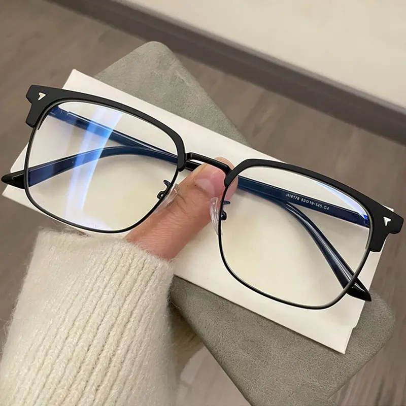 Unisex Trendy Semi-Rimless Square Browline Blue Light Glasses - Vintage Style, Lightweight Durable Glasses, for Remote Workers, Outdoor Sports & Outdoor Activities