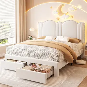 Raybee Furniture Velvet Princess Bed Frame for Queen Size with adjustable Headboard and LED Lights, Metal Platform Bed Frame, NO Noise, No Box Spring Needed [Black Friday]