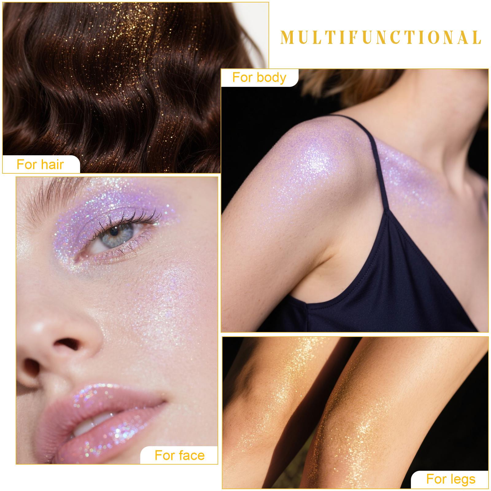 Magic Shimmer Highlighter Powder Spray, Glitter Makeup for Body, Hair, Face & Lips, Lightweight Long Lasting Radiant Glow, Ideal for Women, Halloween, Parties & Daily Use