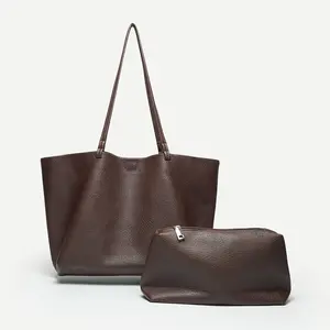 Rachel | Large Tote with Matching Leather Pouch Set | Microfiber Leather