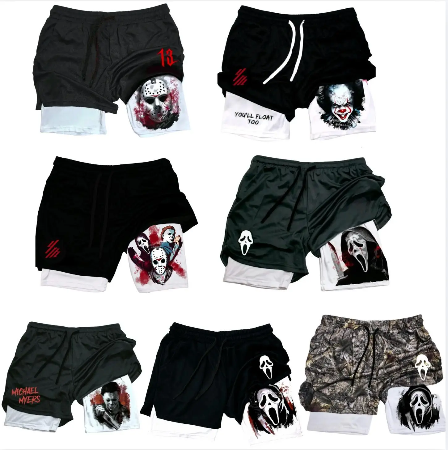 [Sale 50% off]  Ghost Face "Halloween" Gym Shorts for Mens, Halloween Outfit Shorts, Halloween Gift Short for Men Husband