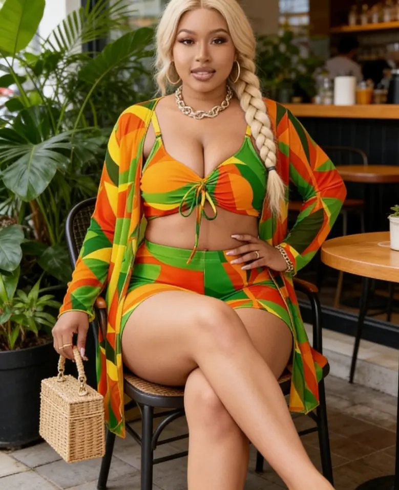 Women's Plus Size Bikini Set, Seamless Knitted Brazilian Tummy Control Swimsuit with Multi-Color Print, Backless Flexible Stretch Poly, Tummy Control Swimsuits, Swimwear Top, Elastane, Female, Machine Washable, Swimsuits Tummy Control