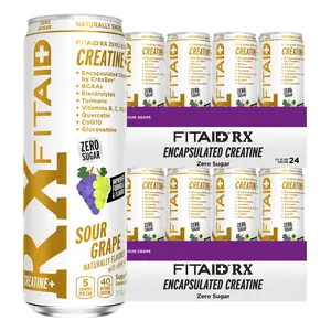 FITAID RX Zero Sugar CREATINE Clean Workout Recovery Drink, Sour Grape, BCAAs, Glucosamine, Turmeric, Electrolytes, No Sucralose