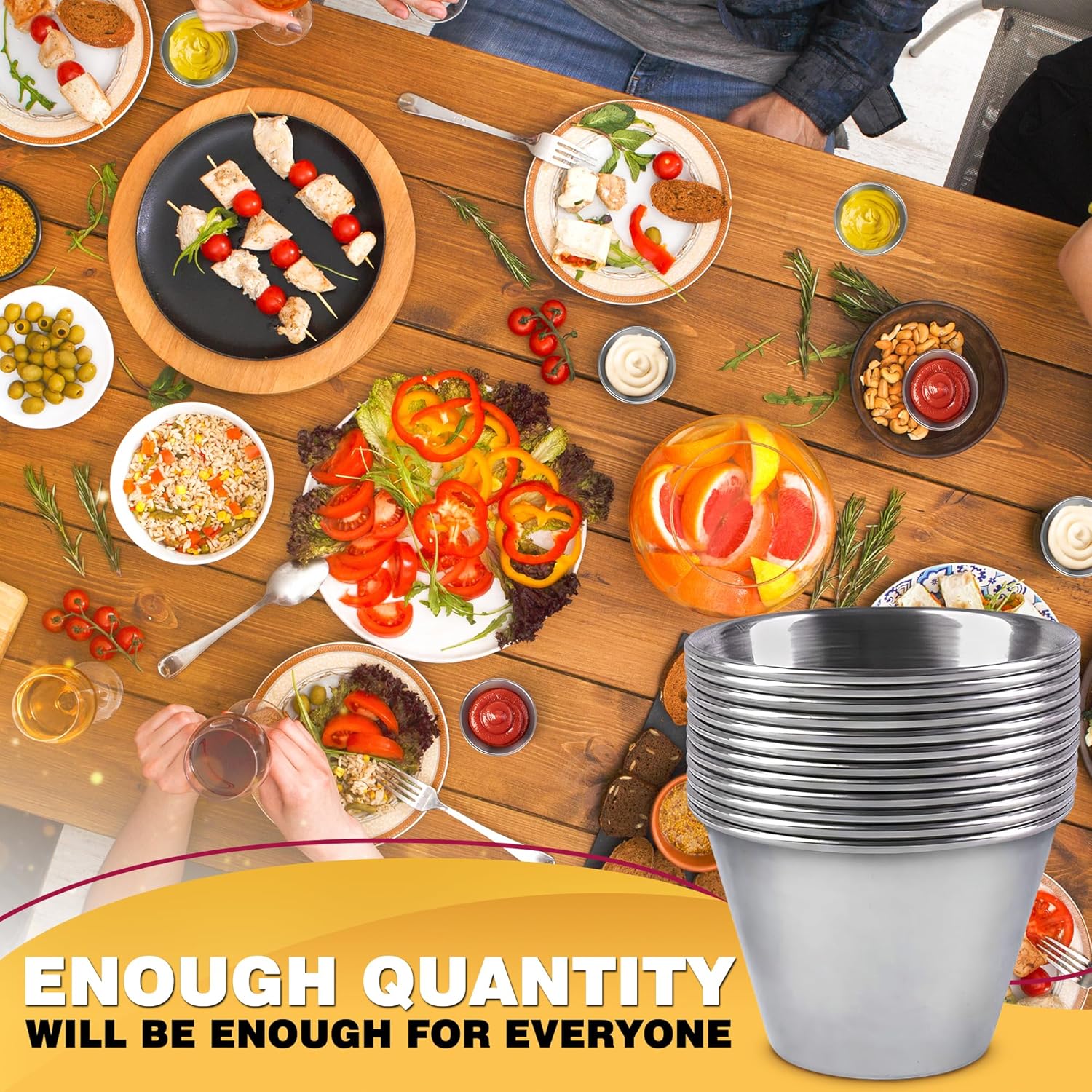 12 Pcs Dipping Sauce Cups – 2.5 Oz Dip Cups with Stackable Design & 2.3″ Diameter, Precision Capacity for Portion Control – Durable Stainless Steel Build, Suited for Hot & Cold Sauces Drinkware