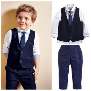 4Pcs Toddler Baby Boy’s Gentleman Formal Suit Long Sleeve Shirt with Tie, Waistcoat, Trouser, Infant Kids Wedding Party Page Boy Prom Suit Baptism Christening Outfits
