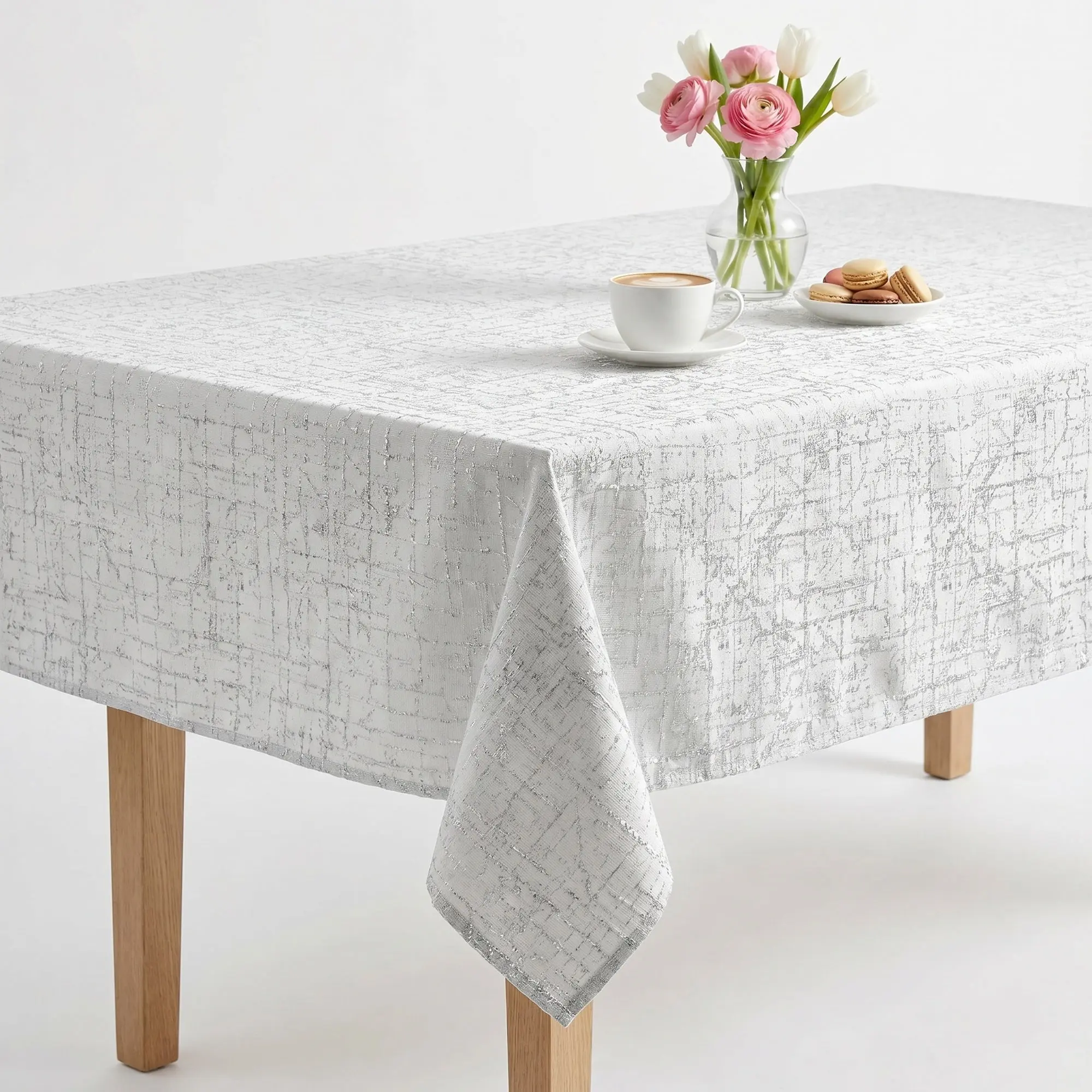 Mumbai Sparkling Jacquard Tablecloth  White