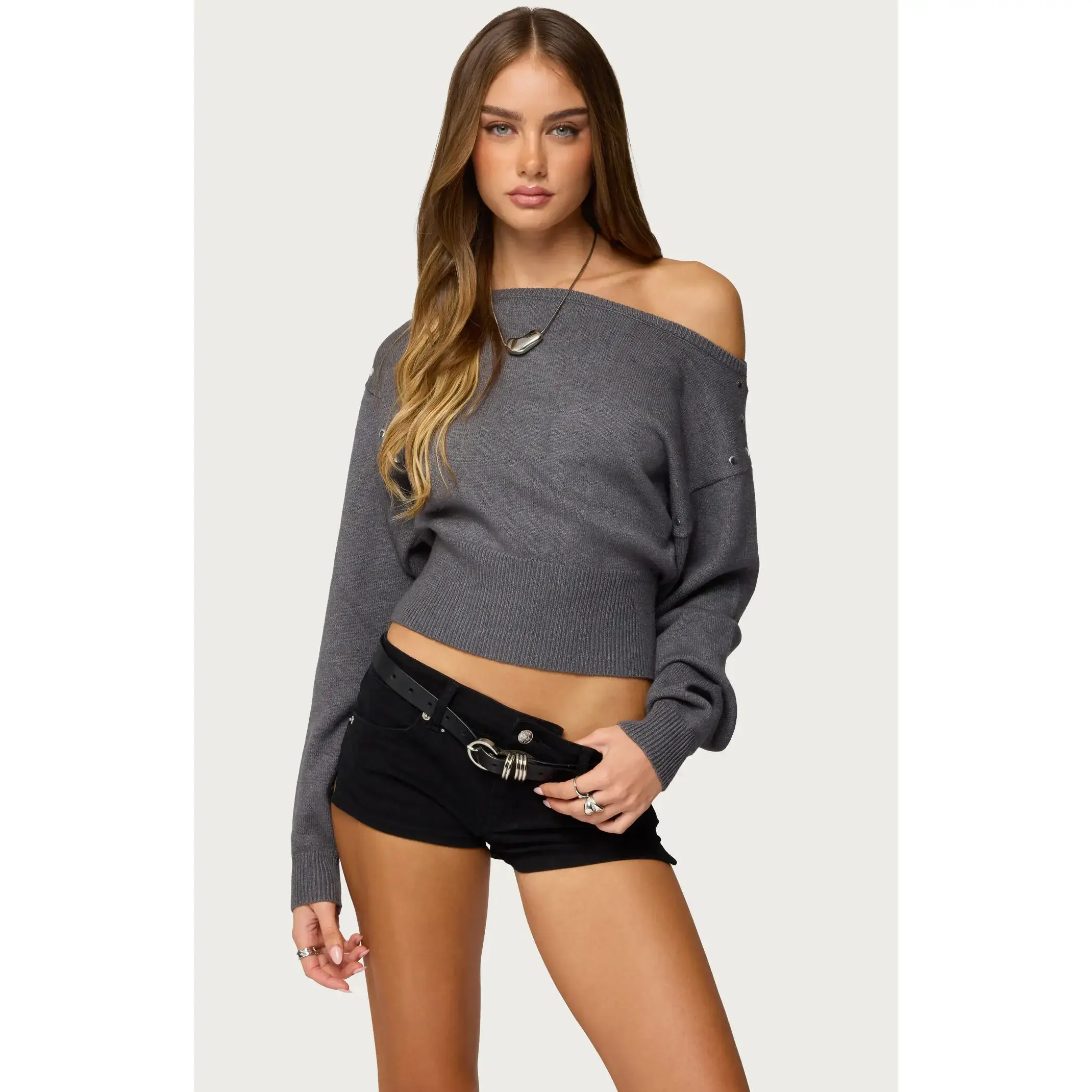 Edikted Women's Doro Studded Off Shoulder Sweater