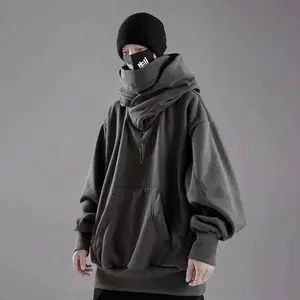 Embroidery Turtleneck Sweatshirt For Men Japanese Ninja Hoodies Autumn Hip Hop Fleece Pocket Streetwear Oversized Y2K Hoody Casual Clothes