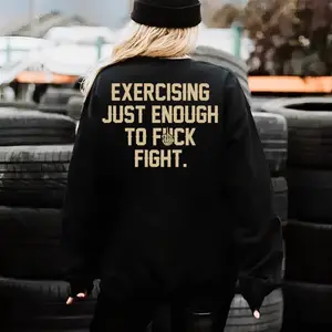 Exercising Just Enough To Fight Shirt Funny Gym Hoodie Skeleton Middle Finger Sweatshirt Rude Workout Gift Edgy Fitness Tee Fck Fight