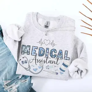 Medical Assistant T-Shirt or Sweatshirt,Healthcare Worker Crewneck, Medical Assistant Shirt, Nurse Life Graphic tshirt, Casual Medical Office Pullover, MA Heartbeat Sweatshirt