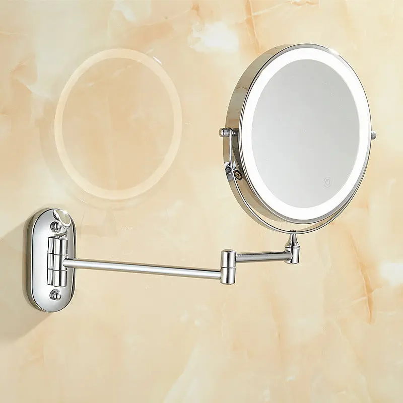 Folding LED 8-inch Wall-Mounted Makeup Mirror | Dual-Sided Vanity & Dressing Mirror with Touch Dimming