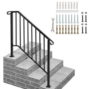 Iron Handrail for Garden Steps, 3 or 4 Steps Design, Galvanized Iron Matte Black Powder Coated, Welded Construction with Hardware