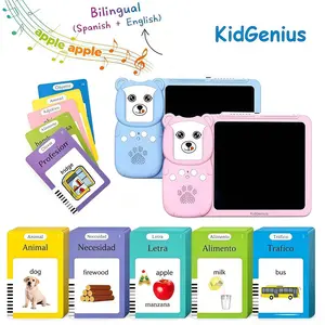 KIDGENIUS Screen Free Travel Toys for Kids | 510 Spanish English Words | Interactive Talking Flash Cards with LCD Drawing Tablet