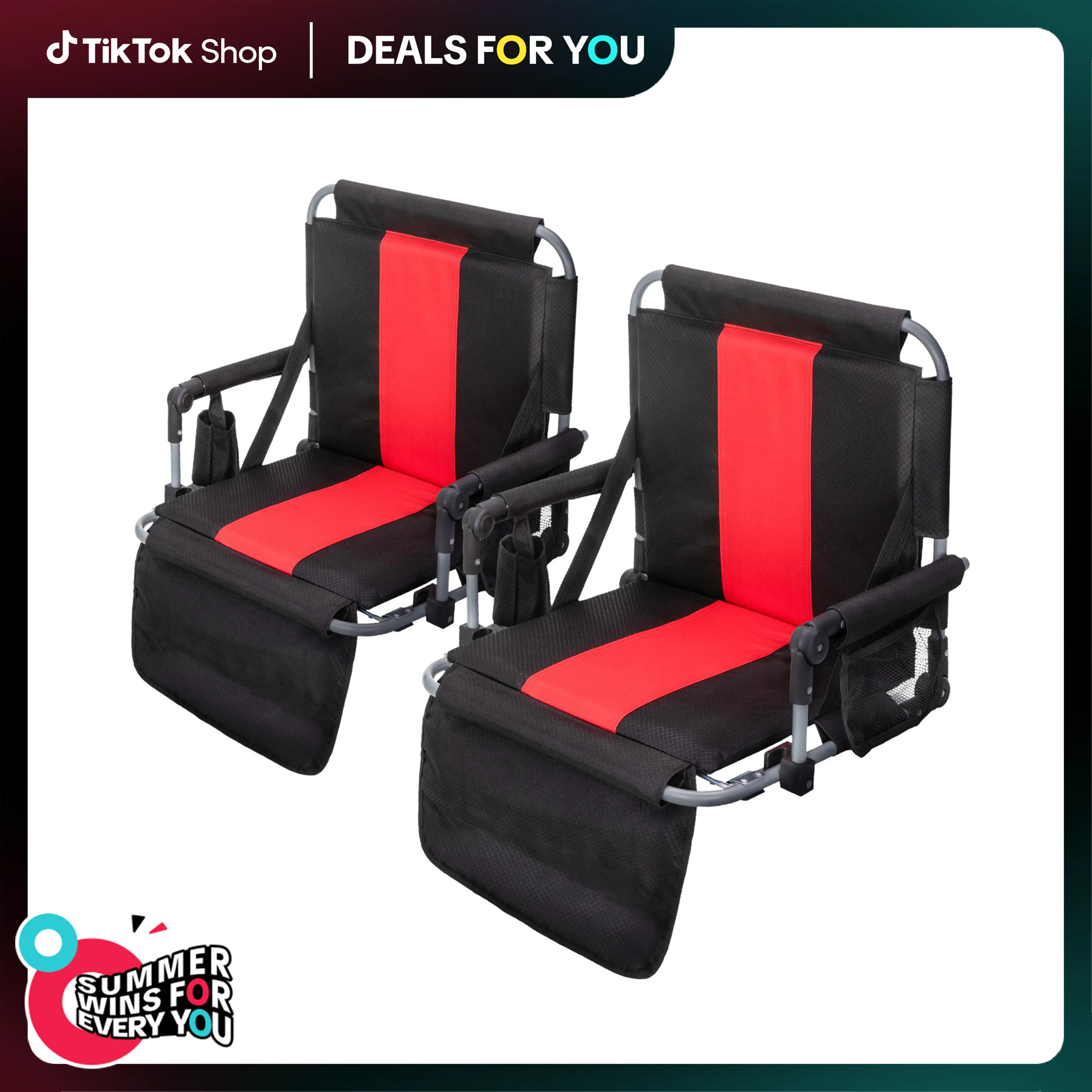 [live]Folding Stadium Seat Bleacher Chair with Cup Holder, Mesh Bag and Hide Hooks, Portable Stadium Chair with Back and Cushion, DealsForYouDays
