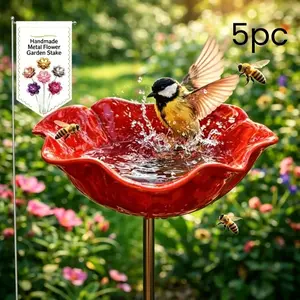 1 multi-color flower ground-mounted bird feeder with 4 crystal bead decorations, outdoor courtyard bird feeding and drinking station, hummingbird insect feeder, creative vertical gardening decorative sculpture