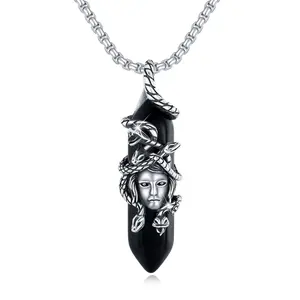 Medusa Snake Necklace 925 Sterling Silver Ouroboros Medusa Pendant Necklace Greek Mythology Healing Crystals Jewelry Gifts for Women TikTokShopBlackFriday