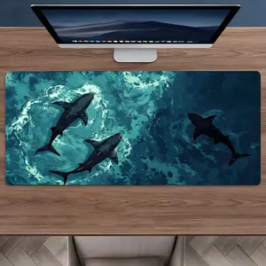 Deep Sea Shark Ocean Mouse Pad - Artistic Non-Slip Large Desk Mat, Marine Theme Carpet-Style Desktop Decor, Office Desk Accessories for Office & Gaming, Gaming Desk Accessory