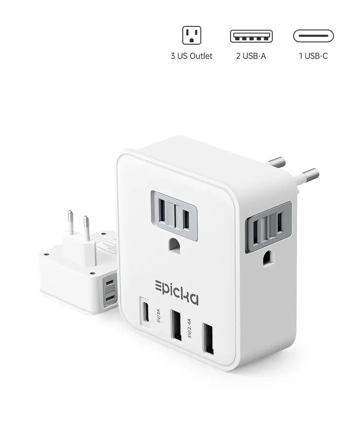New Universal Travel Adapter - 321 Single Plug Power Socket Expander, 100-240V Compatibility, 3 AC Multiple Sockets, 2 USB-A (Type A) Ports, for AC-Powered Devices & Cellphones