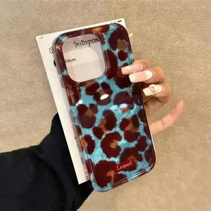 Blue & Brown Leopard Print Swirl Case — Compatible with iPhone 16, Apple 15