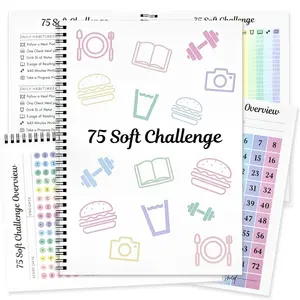 75 Soft Challenge Journal & Planner A5 Soft Challenge Planner Notebook Time Management & Efficiency Improvement Record Book Spiral Weekly and Monthly Calendar Planners Note Book Office Stationery & Supplies