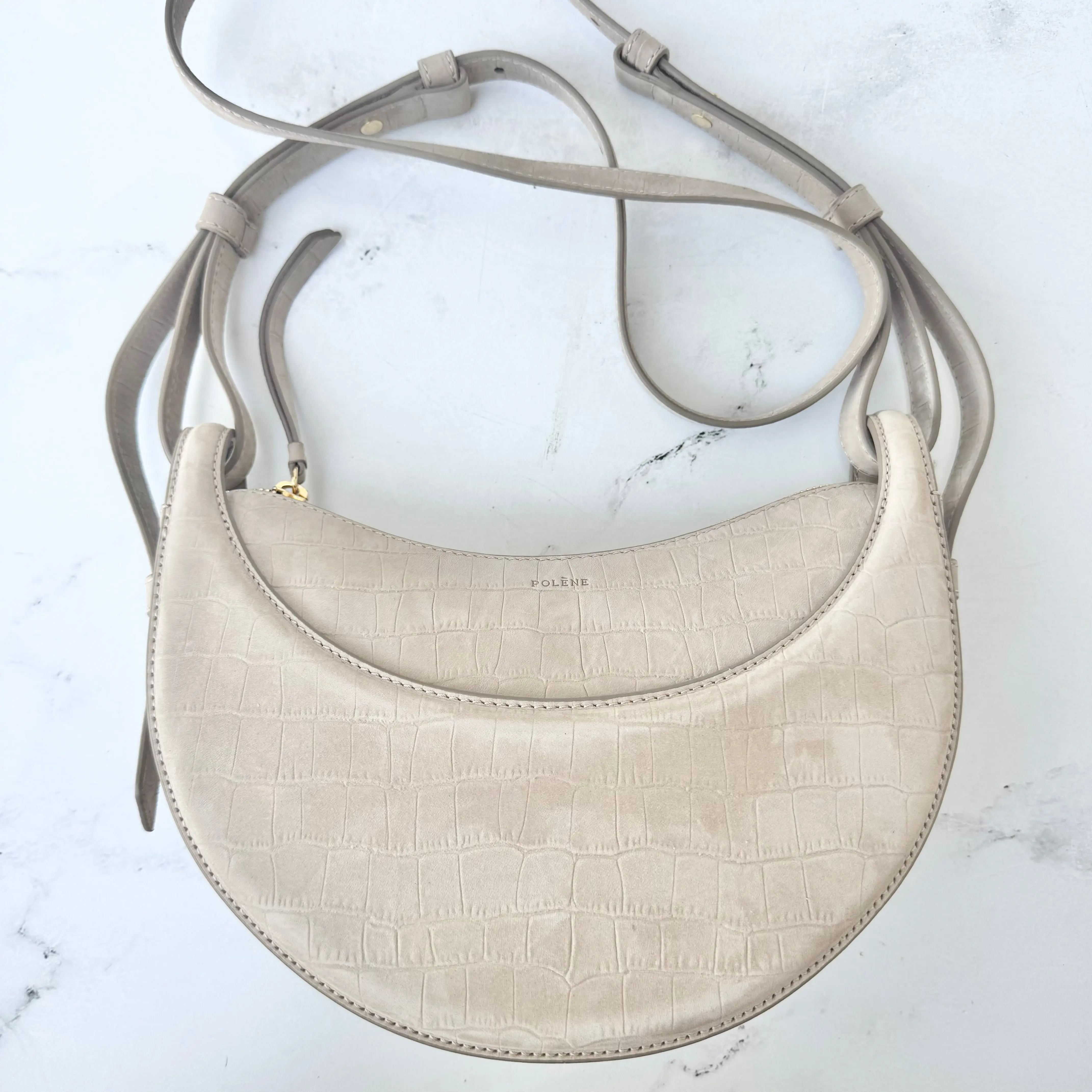Polène Nubuck Suede Croc Embossed Numero Dix - Taupe