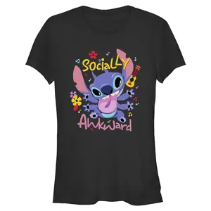 Juniors Womens Lilo & Stitch Socially Awkward Alien T Shirt