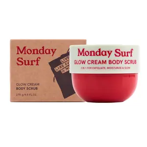 Monday Surf Glow Cream Body Scrub – Hydrating & Nourishing Cream with Argan Oil, Rice Bran Oil, Camellia Oil & Glycolic Acid – Vegan, Microplastic-Free, Vanilla Floral Scent – 9.5 oz