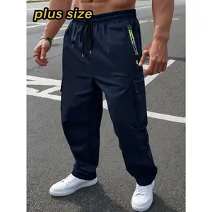 HIDKAT Men's Plus-Size Loose-Fit Lightweight Casual Cargo Pants - Drawstring Waist, Zippered Pockets, Large Patch Pockets - Activewear Bottoms for Outdoor, Daily Casual Use (Spring, Summer, Autumn),summervibes summervibes