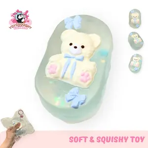 YOYOSQUISHY Bow Tie Bear Taba Squishy Toy Clear Soft Food-Grade Silicone Stress Relief Fidget Calming Handmade Jelly Texture