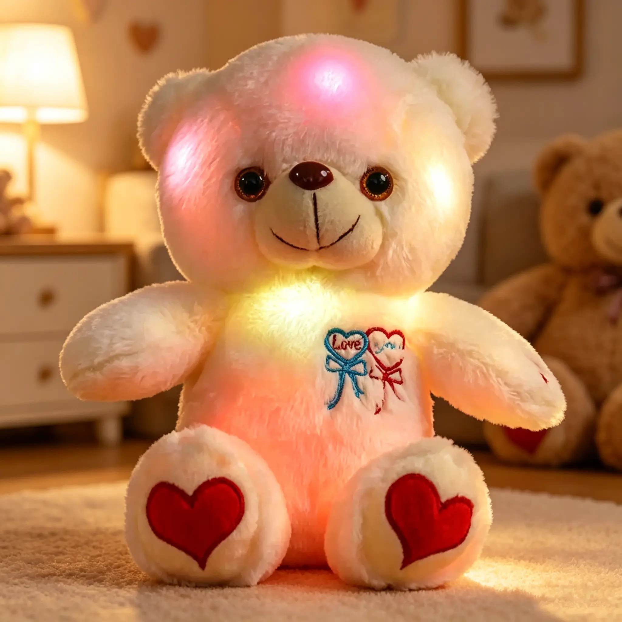 LED Glow Teddy Bear Plush with Heart & Rose Color Lights, Adorable Expressive Eyes Stuffed Animal, Romantic All-Occasion Gift for Valentine’s, Birthday & Anniversary