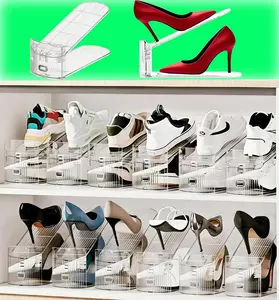 Shoe Slots Organizer for Closet 12PACK Shoe Stacker Adjustable Shoe Slots Organizer Shoe Space Savers Double Layer Stack Shoe Racks for Closet Organization Organizador de Zapatos (Transparent)