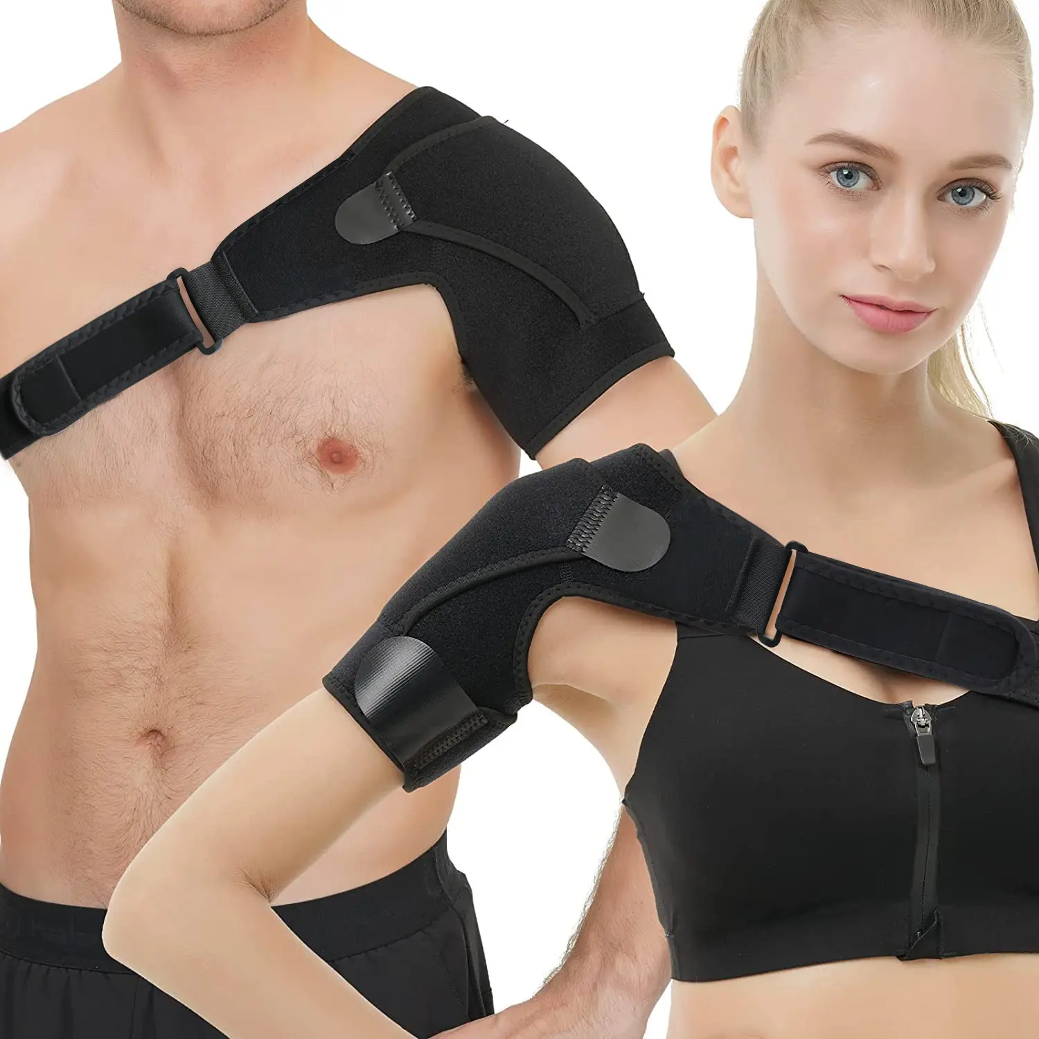 Adjustable Shoulder Brace Rotator Cuff Support Arm Sling, Compression Sleeve for Pain Relief, Prevent Strain & Dislocation, Fits Left Right Arm for Men Women