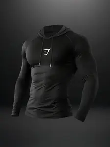 Men's Long Sleeve Hooded Compression Shirt, Quick-Dry Athletic Gym Top for Training & Running, Athletic Compression Shirts