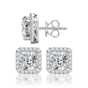 S925 Radiant Cut VVS Synthetic Moissanite Stud Earrings Daily Costume Jewelry Accessories Perfect Birthday Anniversary Gift for Women Wedding Set