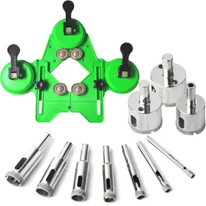 Diamond Drill Bits for Glass 10PCS 1/4"~2" Tile Drill Bits Set with Three Suction Cups Hole Saw Guide Jig, Diamond Hole Saw Drill Bit for Ceramic Pots Porcelain Tile Granite Marble Cutting