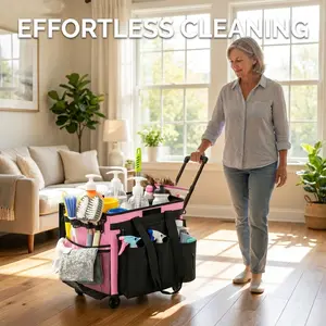 Cleaning Caddy Bag with Wheels, Large Rolling  Clwaning Bag with Detachable Trolley, Cleaning Bags on Wheels for Housekeepers, Cleaning Cart Supplies Organizer for Home, Car, Picnic