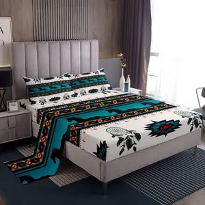 Feelyou Western Theme Bedsheet Sets - Boho Dreamcatcher, Aztec Motifs, Deep Pocket Fitted Sheet, Cowboy-Cowgirl Bedroom Decor, Multi-Size Bohemian Native Tribal Bedding