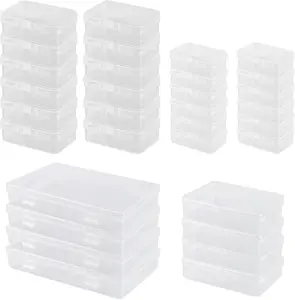 Packs of 32 Storage Container with Lid with 4 Different Sizes, Storage Box with Lid, Transparent Plastic Storage Box for Tablets, Jewellery, Crafts