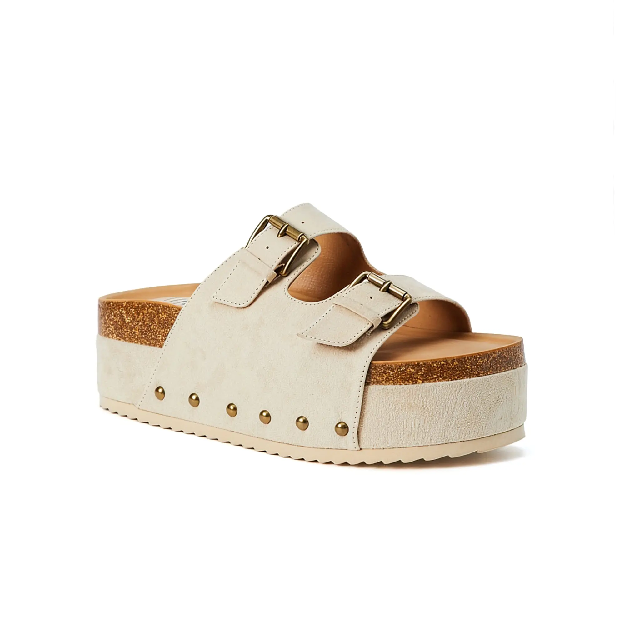 JUSTFAB Women's Fashionable Wedge Shoes - Cork Platform Sandals, Open-Toe Slip-On with Adjustable Buckle, Chunky Non-Slip Summer Walking Shoes