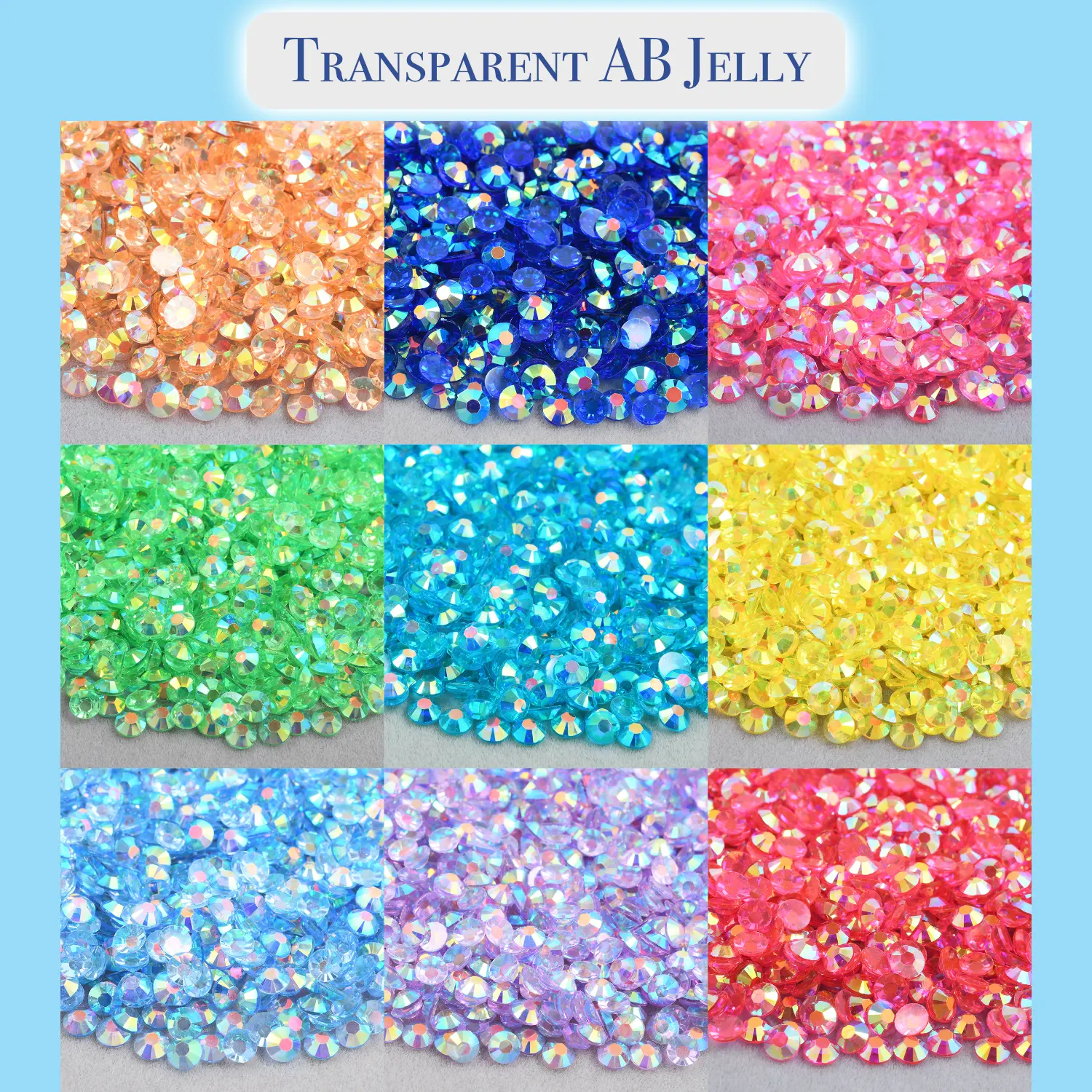 Mix Size | 3mm, 4mm, 5mm | Transparent AB Jelly Rhinestones