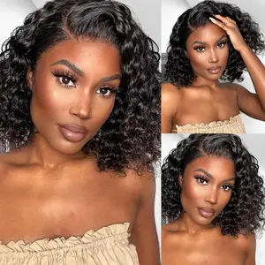 Water Wave BOB Wig Human Hair 13x4 HD Curly BOB Lace Front Wigs Human Hair Pre Plucked Wear And Go Glueless Short Curly Frontal BOB Wigs For Black Women Wet And Wavy 12 Inch