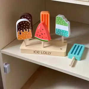 6-Piece Wooden Simulation Ice Cream Toy Set, Fun Pretend Play Kitchen Toys, Miniature Cooking Set, Christmas & Thanksgiving Gift for Kids Aged 3+
