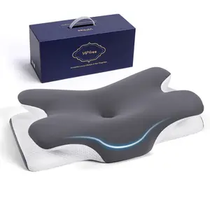 VIPfree Ergonomic Memory Foam Cervical Pillow - Cooling Soft Neck Support for Back Pain Relief & CertiPUR-US Certified Slow Rebound Foam - Breathable Gray Pillowcase
