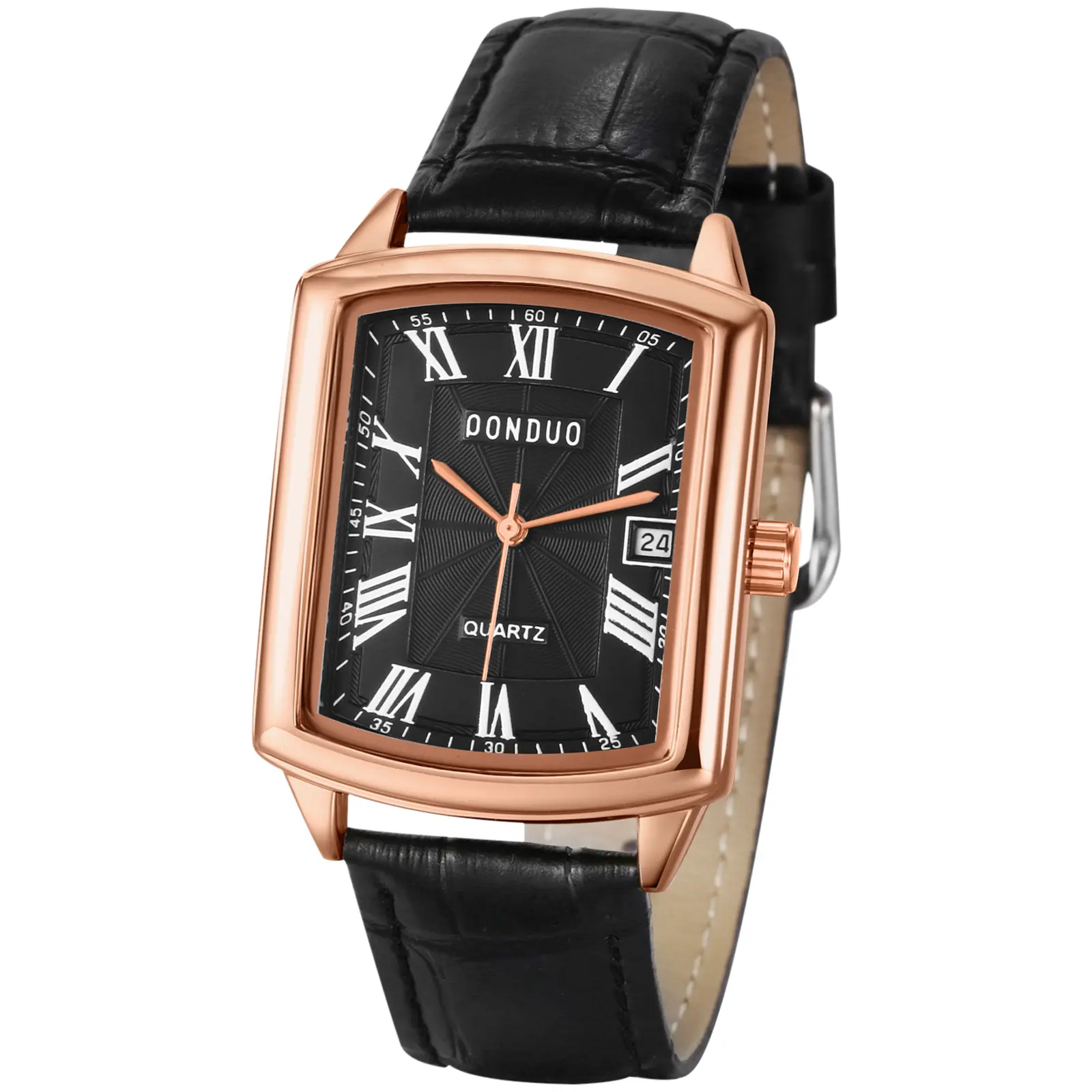 OIDEA Square Leather Watch for Men: Vintage 3-Hand Roman Numeral Dial Date Quartz Analog Watch Business Casual Dress Men's Wrist Watches with Leather Strap Band