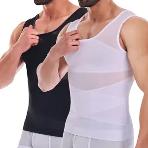 1/2 Pack Menswear Body Shaper Vest Tummy Control Underwear Sports Workout Sports Fitness Tank Tops Stretch Mesh Breathable Shirt Shapewear Compression Compression Clothes Fabric Layer Nylon Crew Neck