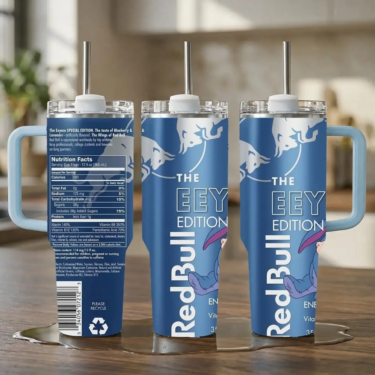 Energy Drink Edition 40oz Stainless Steel Tumbler With Handle and Straw, Double Wall Vacuum Insulated Travel Mug, Gift For Men and Women