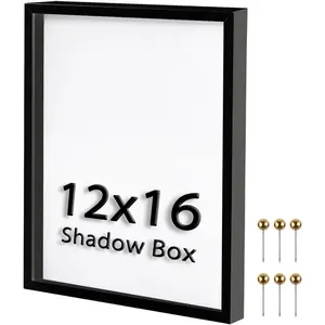 12x16 Large Shadow Box Frame | Soft Linen  & Push Pins Included, Polystyrene Glass Memory Display Case , Tickets & Cherished  Items, Black