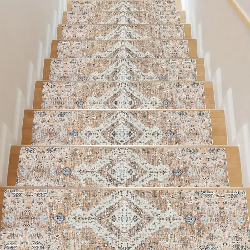 15pcs Stair Treads for Wooden Steps Set of 15, 8"X30" Non Slip Carpet Stair Treads Rubber Stair Runner Indoor Stair Rugs Safety Mats for Dogs, Kids&Elder, Stairway Grip Step Treads Carpet
